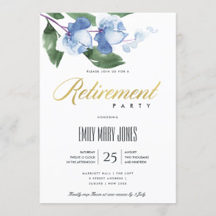 INVITACIÓN TINTA ACUARELA FLORAL DE COLOR VERDE AZUL JUBILACI