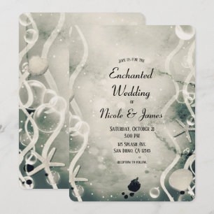 Invitación Tinta acuarela Salpicadura Perla Gris Boda Mar