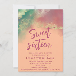 Invitación Tinta acuosa de color de rosa azul tipografía mode