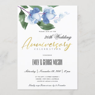 INVITACIÓN TINTA AGUA AZUL VERDE A LA ACUARELA FLORAL ANIVERS