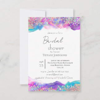 Invitación Tinta Alcohólica Arcoíris Bridal Shower Brillo Fal