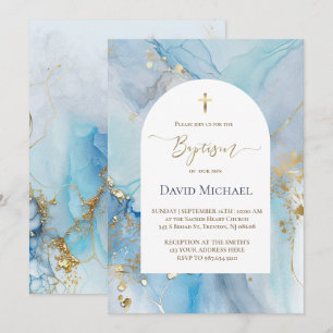Invitación Tinta alcohólica azul bautizo
