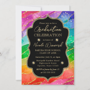 Invitación Tinta Alcohólica de Graduación con Brillo de Arcoí