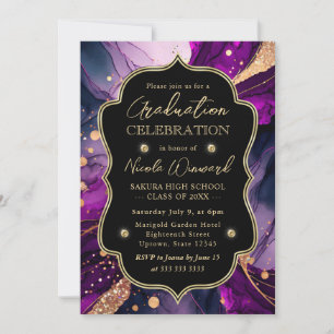 Invitación Tinta Alcohólica de Graduación con Brillo Púrpura