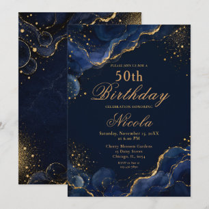 Invitación Tinta Alcohólica Elegante Azul Marino y Dorado