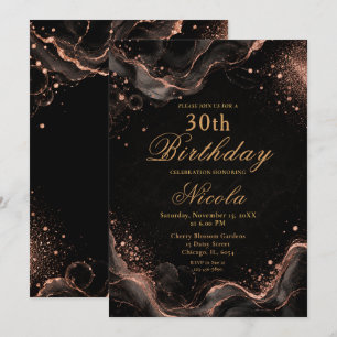 Invitación Tinta Alcohólica Elegante Negra y Rosa Dorada