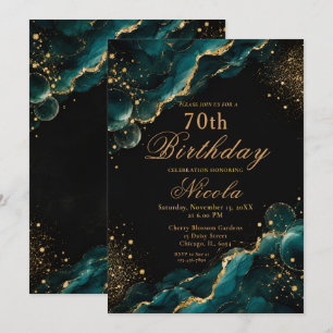 Invitación Tinta Alcohólica Elegante Turquesa y Dorada