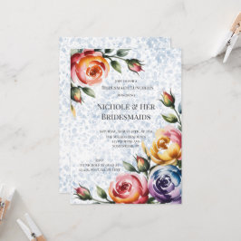 Invitación Tinta Alcohólica Rosas Naranjas Azules Almuerzo de