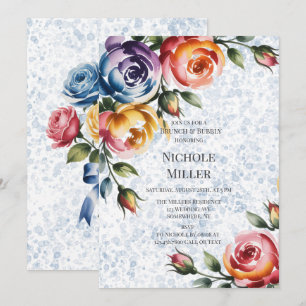 Invitación Tinta Alcohólica Rosas Naranjas Azules Brunch y Bu
