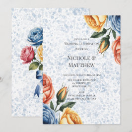 Invitación Tinta Alcohólica Rosas Naranjas Azules Celebración