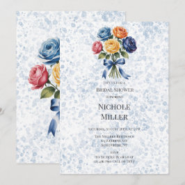 Invitación Tinta Alcohólica Rosas Naranjas Azules Desayuno de