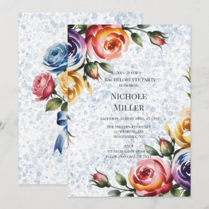 Invitación Tinta Alcohólica Rosas Naranjas Azules Despedida d