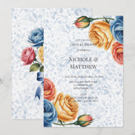 Invitación Tinta Alcohólica Rosas Naranjas Azules Ducha de Pa