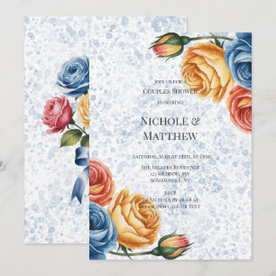 Invitación Tinta Alcohólica Rosas Naranjas Azules Ducha de Pa