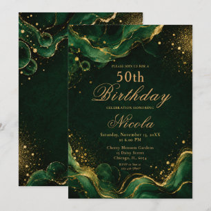 Invitación Tinta alcohólica verde esmeralda y dorada elegante