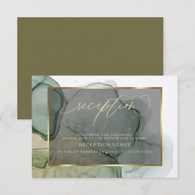 Invitación Tinta Alcohólica Verde Terroso Elegante (Anverso / Reverso)