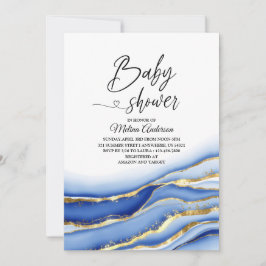 Invitación Tinta azul de alcohol textura acuarela ducha de be