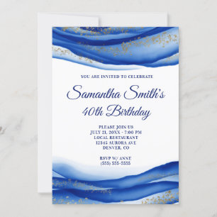 Invitación Tinta Azul Marino Copos de Oro Geoda Cumpleaños 40