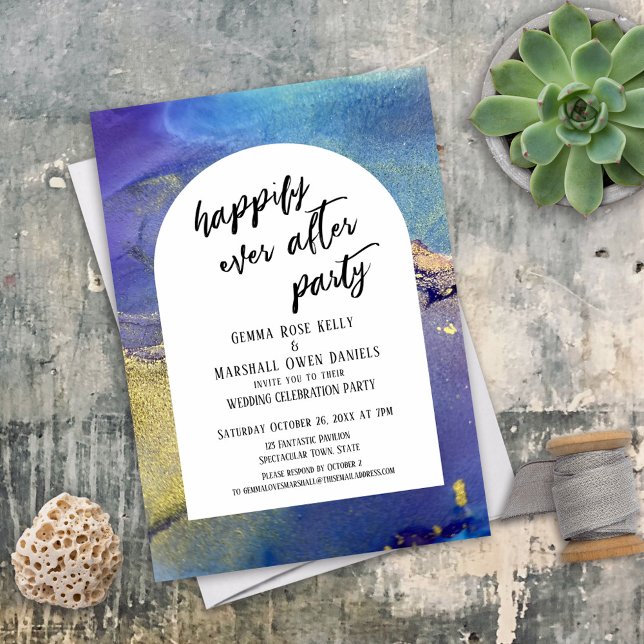 Invitación Tinta azul morada de oro feliz para siempre despué (Subido por el creador)