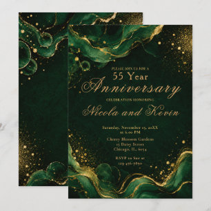 Invitación Tinta de alcohol dorada esmeralda elegante 55 aniv