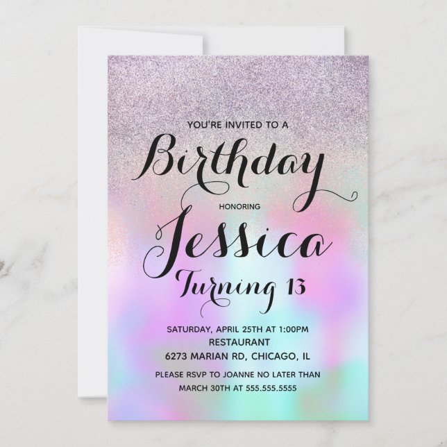 Invitación Tinta de caramelo mármol brillo cumpleaños adolesc (Anverso)