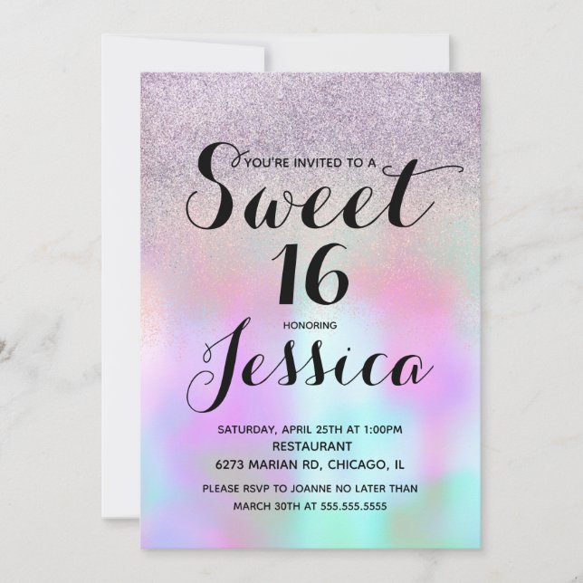 Invitación Tinta de caramelo mármol brillo dulce 16 (Anverso)