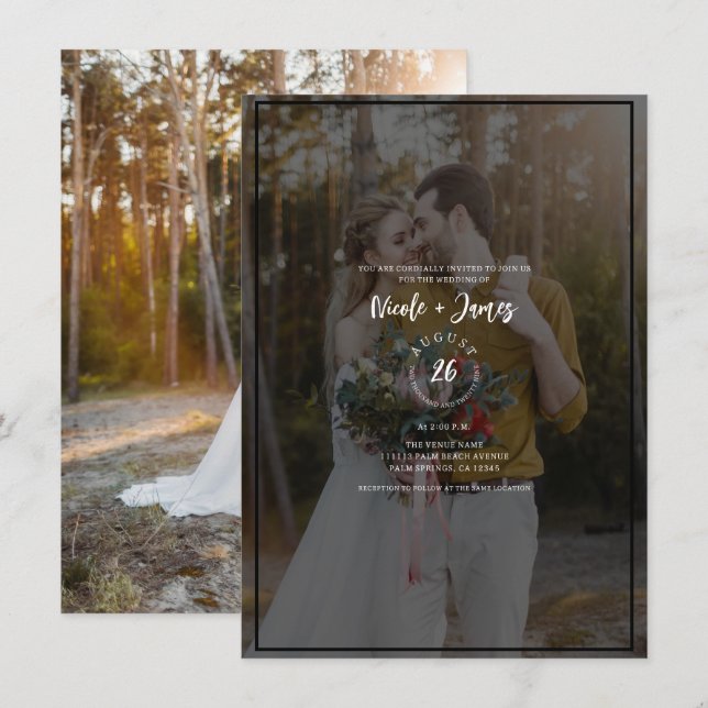 Invitación Tinta de foto oscura superpuesta 2 Boda mínimo mod (Anverso / Reverso)