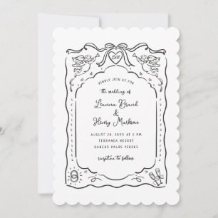 Invitación Tinta de querubines ilustrados a mano con corazone