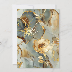 Invitación Tinta Grises Azules Dorados Floral Acuarela