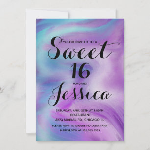 Invitación Tinta líquida color púrpura mármol remolino