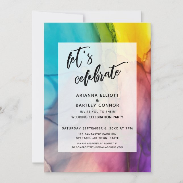 Invitación Tinta multicolor celebremos la recepción de bodas (Anverso)