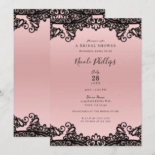 Invitación Tinta Negra de Encaje de Melocotón Rosa Elegante D