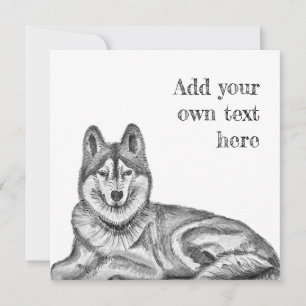 Invitación Tinta negra y blanca y husky siberiano de acuarela