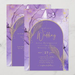 Invitación Tinta Resumen PURPLE GOLD Lavender Wedding INVITE