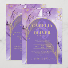 Invitación Tinta Resumen PURPLE GOLD Lavender Wedding INVITE