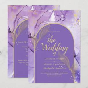 Invitación Tinta Resumen PURPLE GOLD Lavender Wedding INVITE