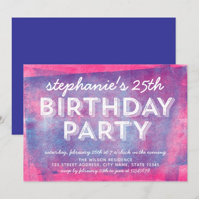 Invitación Tinta rodante rosa y azul cualquier cumpleaños de  (Anverso / Reverso)