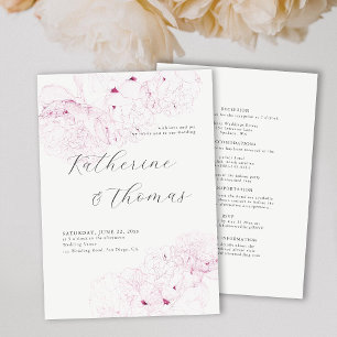 Invitación Tinta Rosa Boda Peonía Elegante Formal Todo en Uno