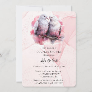 Invitación Tinta rosa de alcohol Dos Aves de Amor Ducha Parej