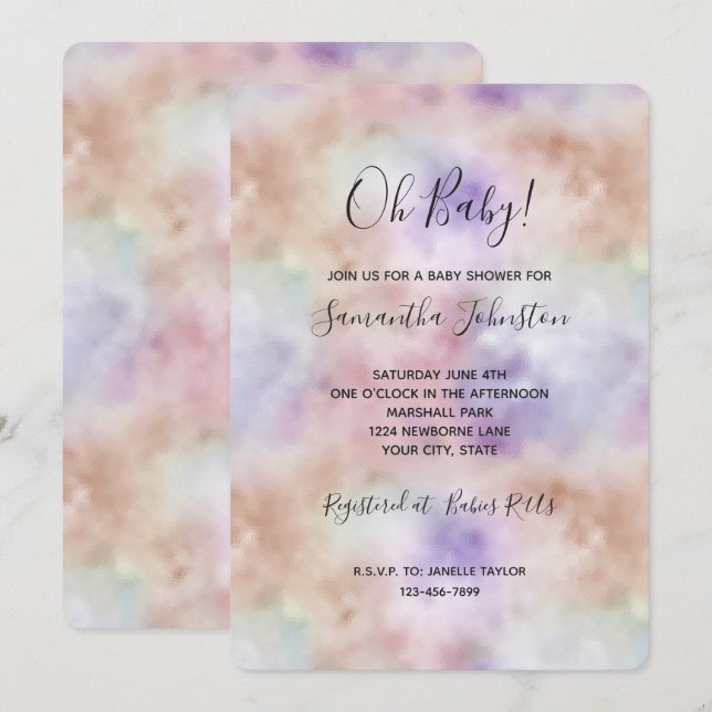 Invitación Tinta Rubor Pink Purple Tie (Anverso / Reverso)