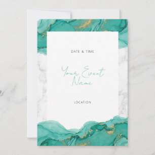 Invitación Tinta Teal Dorado Mármol Brillante