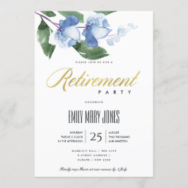 INVITACIÓN TINTA VERDE AZUL LAVADO ACUARELA FLORAL JUBILACIÓN