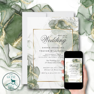 Invitación Tinta verde sabrosa muda de oro boda