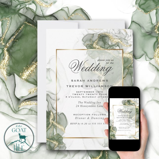 Invitación Tinta verde sabrosa muda de oro boda (Subido por el creador)