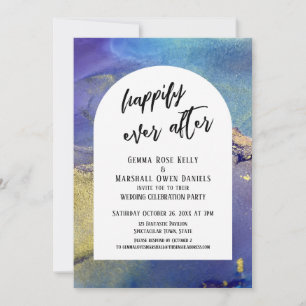 Invitación Tintas de Oro Púrpura Azul Felices por Siempre Arc