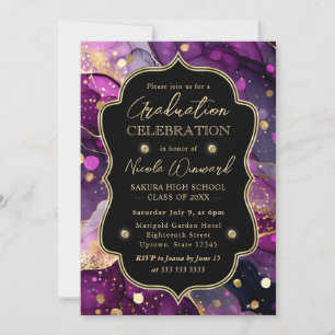 Invitación Tinte Alcohólico Brillante Graduación Púrpura y Do