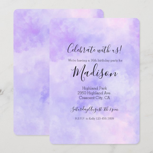 Invitación Tinte Amaranto Morado Girly (Anverso / Reverso)