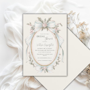 Invitación Tinte Azul Floral Verde Salvia Elegante Despedida