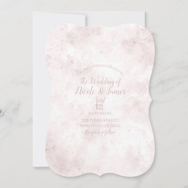 Invitación Tinte de acuarela rosa rubor boda glam moderna (Anverso)