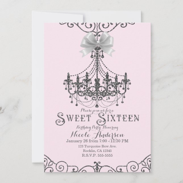 Invitación Tinte Rosa Plateado Blanco Liso Dulces 16 Dieciséi (Anverso)